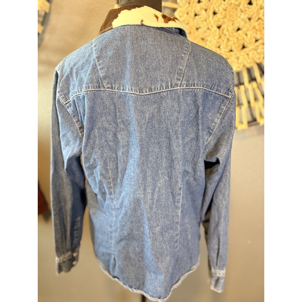Vintage Women's Denim Button Up Cow Collar Y2K Western Cowgirl Size Large - Picture 2 of 8